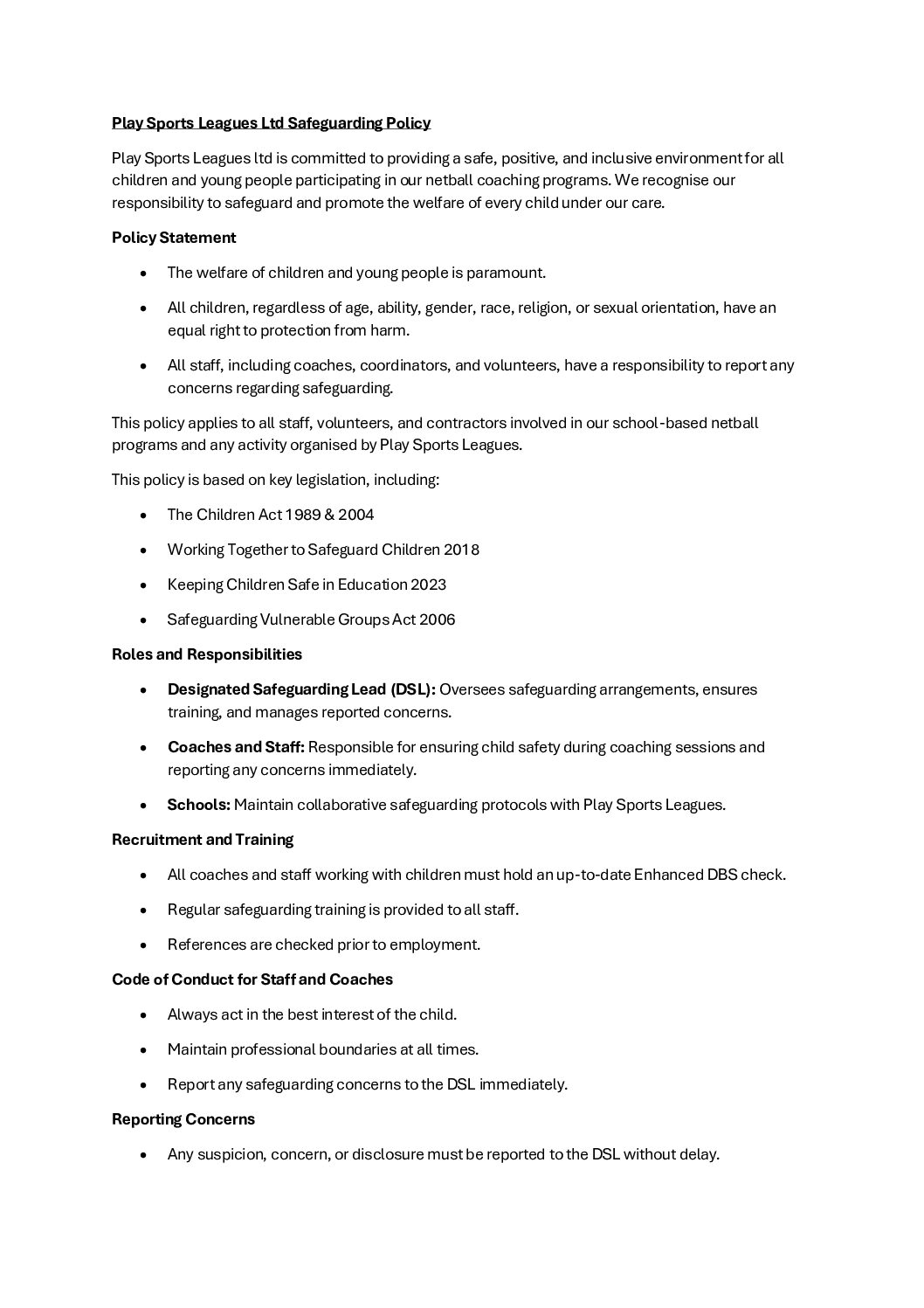 Play Sports Leagues Ltd Safeguarding Policy (1)